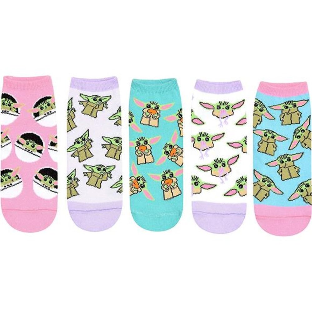 STAR WARS Baby Yoda All Over Toss Patterns Juniors/Womens 5 Pack Ankle Socks
